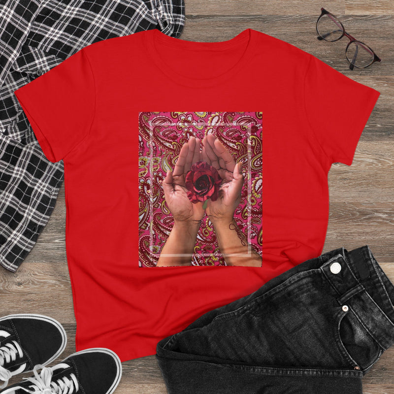 Red Rose Hands- Women's Midweight Cotton Tee