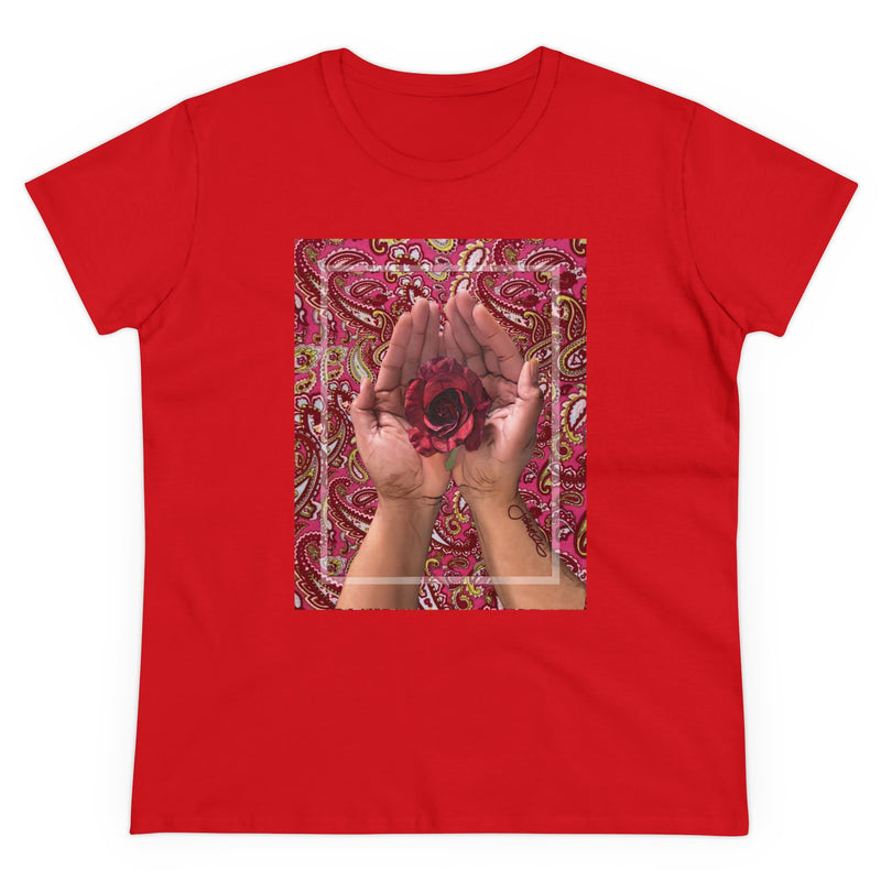 Red Rose Hands- Women's Midweight Cotton Tee