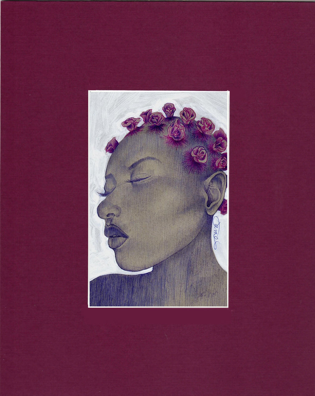 Bantu Roses Mini-Mini Print w/ Burgundy Mat