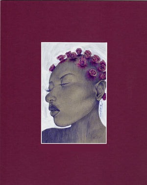 Bantu Roses Mini-Mini Print w/ Burgundy Mat
